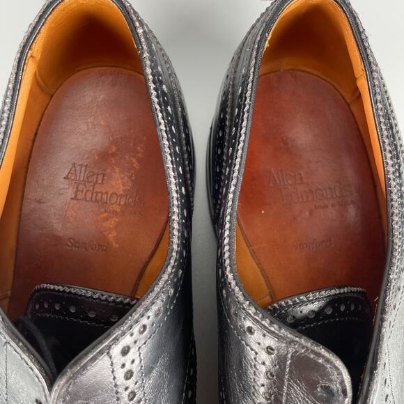 Allen Edmonds Sanford Men\'s 11 D Black Leather Semi Brogue Cap Toe Dress Shoes